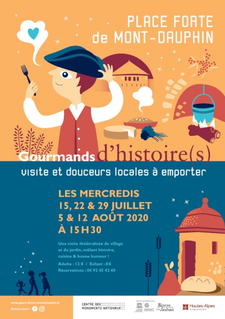 affiche gourmands d'histoire(s) mont-dauphin visite théâtre nourriture locale